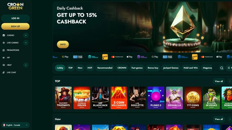 Crowngreen Casino pokies selection NZ