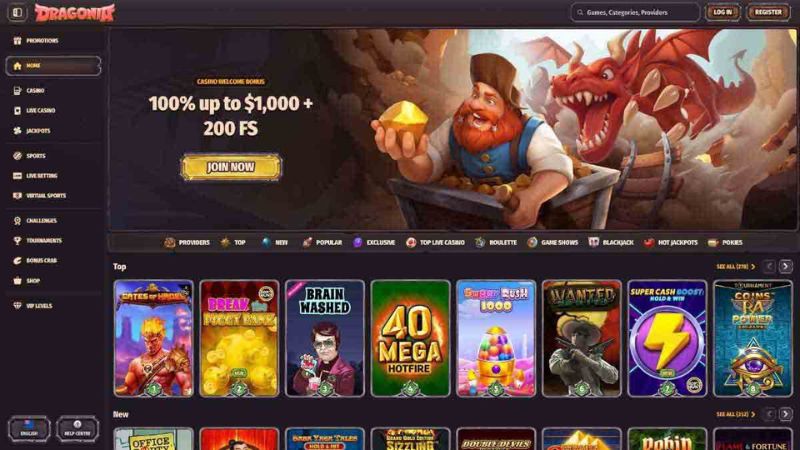 Dragonia Casino game lobby screenshot